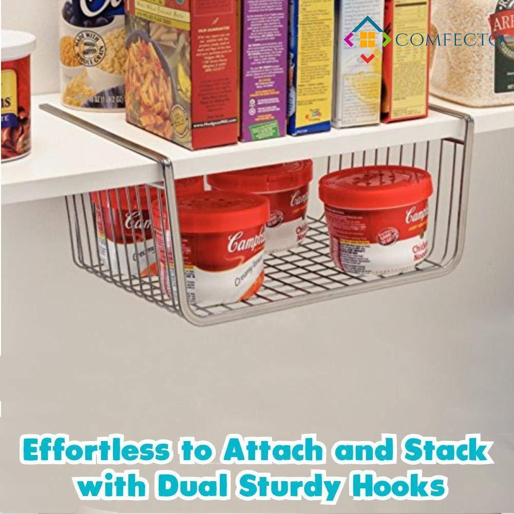 Exclusive 2pcs 15 8 inchunder cabinet storage shelf wire basket organizer for cabinet thickness max 1 2 inch extra storage space on kitchen counter pantry desk bookshelf cupboard anti rust stainless steel rack