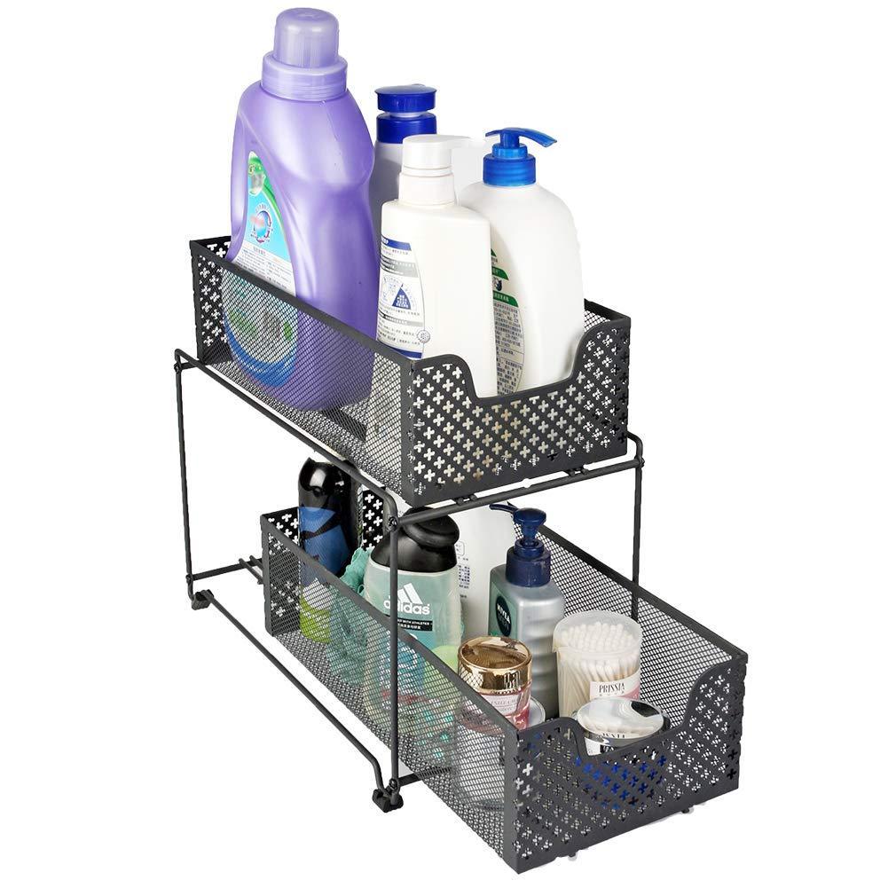 2 Tier Organizer Baskets with Mesh Sliding Drawers, Ideal Cabinet, Countertop, Pantry, Under the Sink, and Desktop Organizer for Bathroom,Kitchen, Office.
