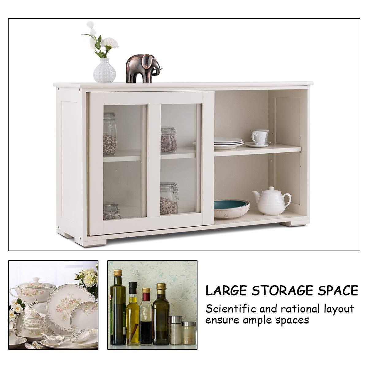 Related costzon kitchen storage sideboard antique stackable cabinet for home cupboard buffet dining room cream white with sliding door window