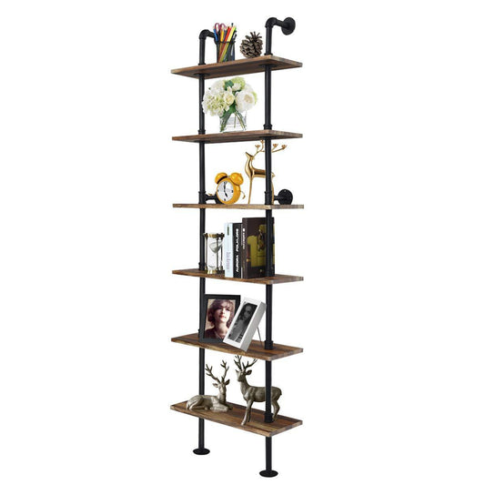 Select nice giantex 6 tier industrial pipe shelves with wood rustic wall shelves vintage pipe wall shelf for bedrooms kitchens coffee shops or bar storage pickles wood grain