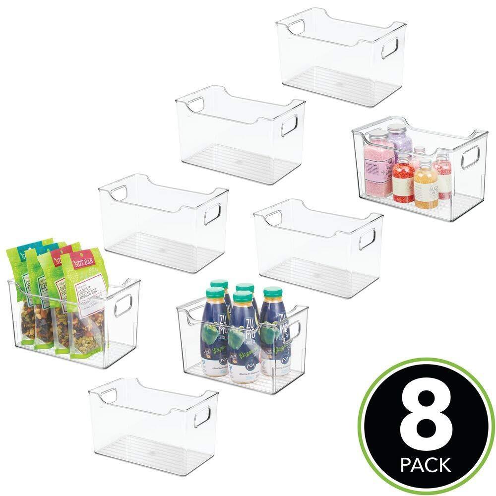 On amazon mdesign plastic kitchen pantry cabinet refrigerator or freezer food storage bin with handles organizer for fruit yogurt snacks pasta bpa free 10 long 8 pack clear