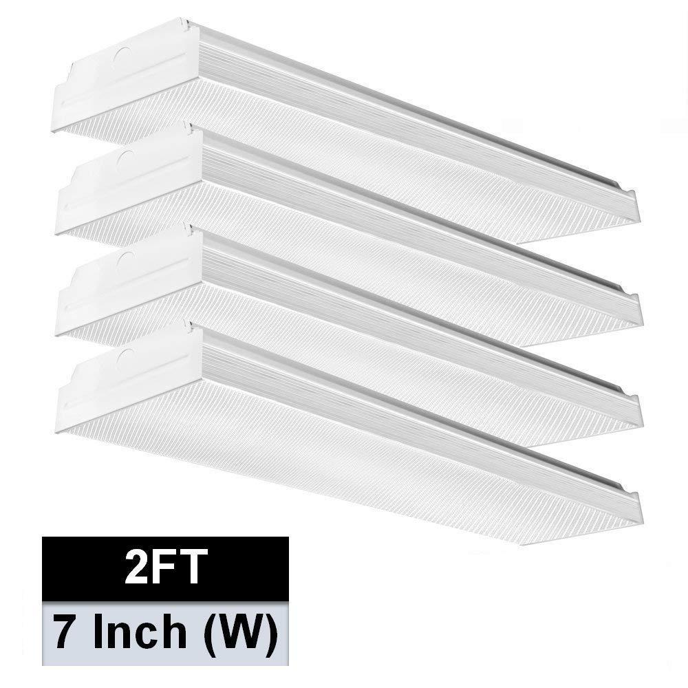 Best seller  antlux 2ft led wraparound light 20w flush mount led garage shop lights 2400lm 4000k neutral white 2 foot commercial linear ceiling lighting fixture for kitchen laundry workshop closet 4 pack