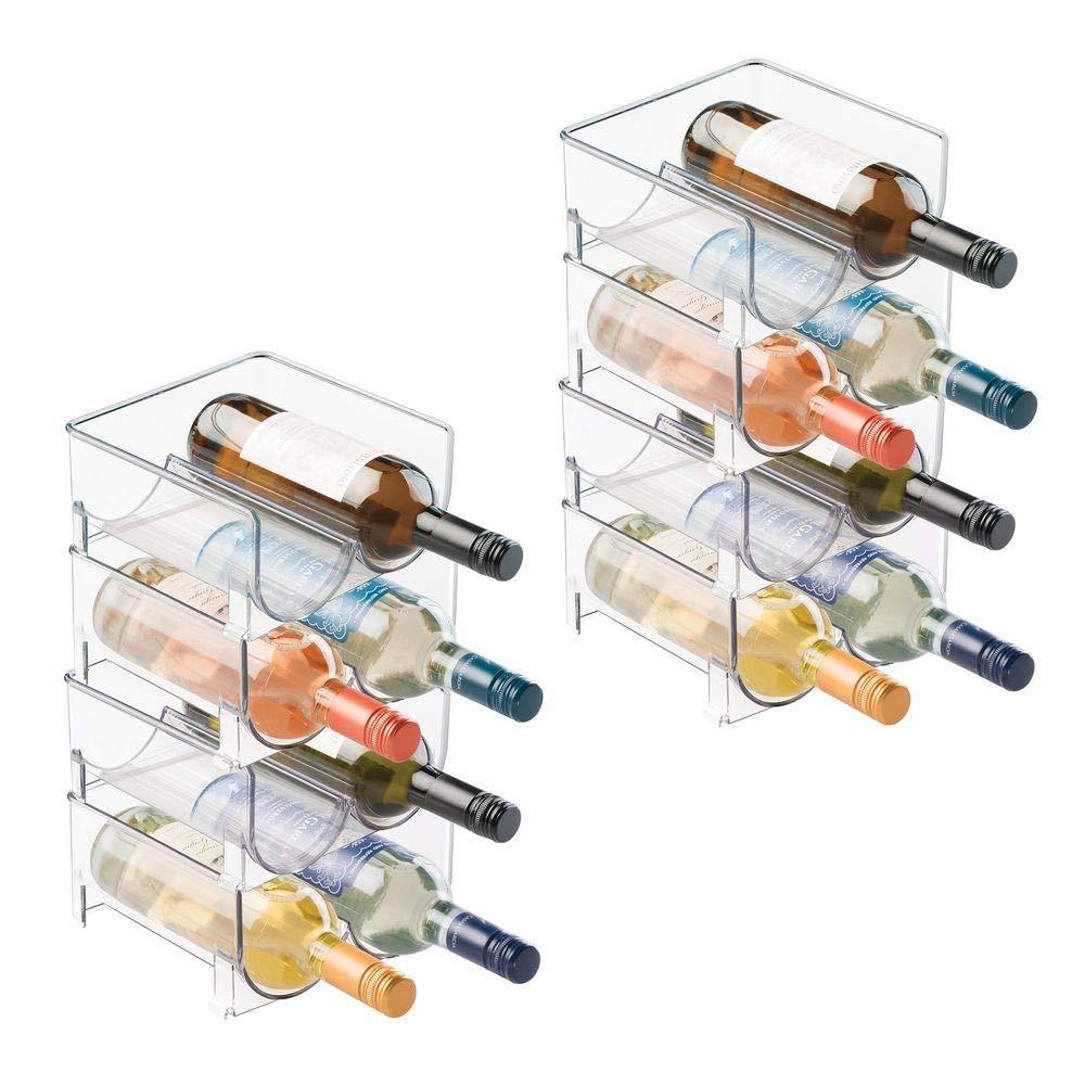 Storage organizer mdesign plastic free standing wine rack storage organizer for kitchen countertops table top pantry fridge holds wine beer pop soda water bottles stackable 2 bottles each 8 pack clear
