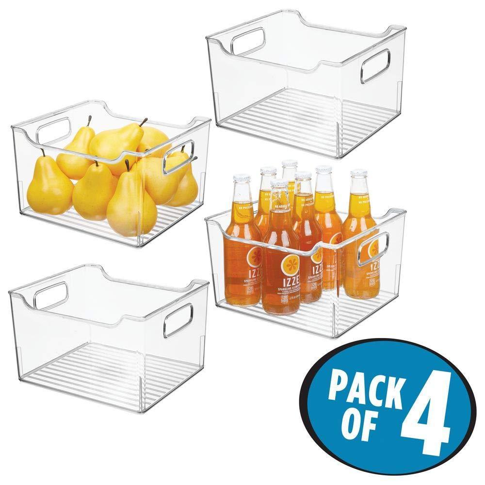 Get mdesign plastic kitchen pantry cabinet refrigerator or freezer food storage bin with handles organizer for fruit yogurt snacks pasta bpa free 10 long 4 pack clear