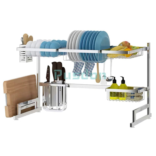 Online shopping dish drying rack over sink drainer shelf for kitchen supplies storage counter organizer utensils holder stainless steel display kitchen space save must have sink size 33 1 2 inch silver