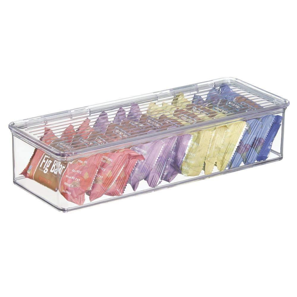 Top rated mdesign stackable kitchen pantry cabinet refrigerator food storage container bin attached lid organizer for packets snacks produce pasta bpa free food safe 8 pack clear