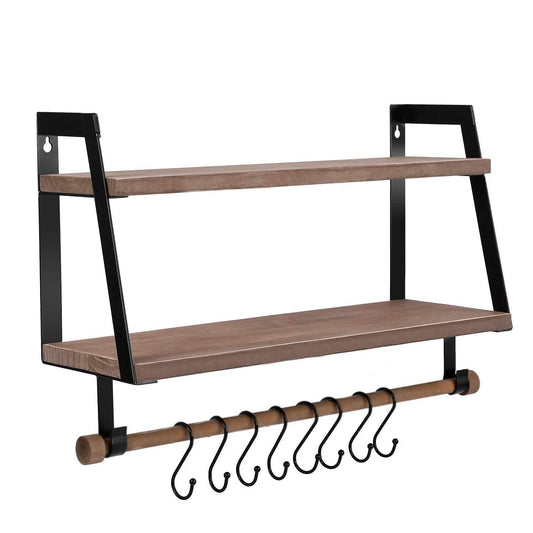 Shop halcent wall shelves wood storage shelves with towel bar floating shelves rustic 2 tier bathroom shelf kitchen spice rack with hooks for bathroom kitchen utensils