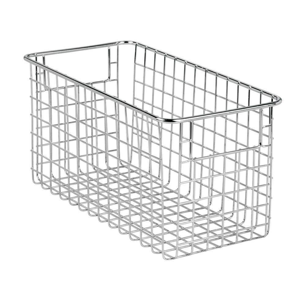 Products mdesign farmhouse decor metal wire food storage organizer bin basket with handles for kitchen cabinets pantry bathroom laundry room closets garage 12 x 6 x 6 8 pack chrome