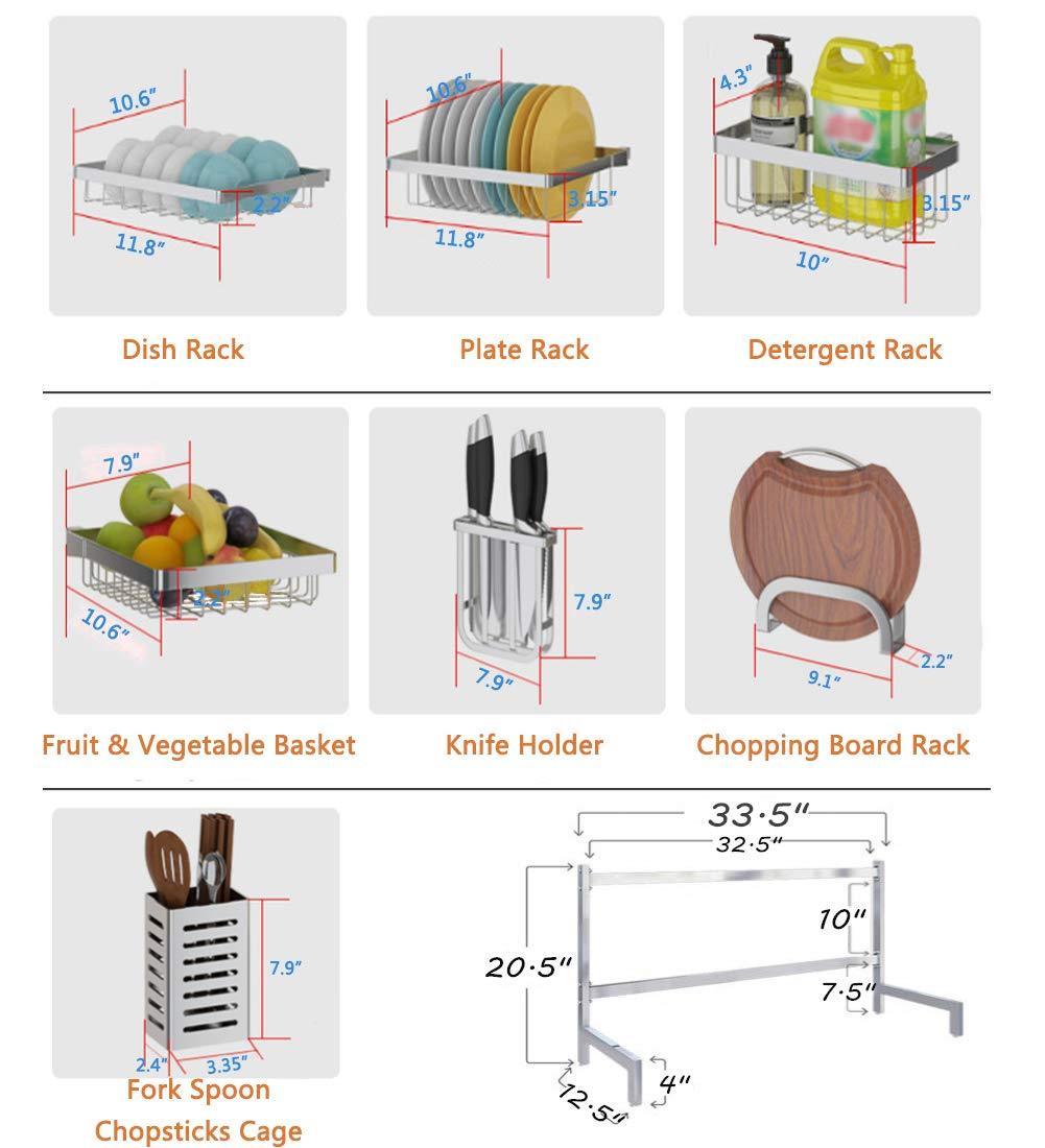 Discover cabina home dish drying rack over the sink stainless steel large dish rack stand drainer for kitchen supplies counter top storage shelf utensils holder silver for double sink