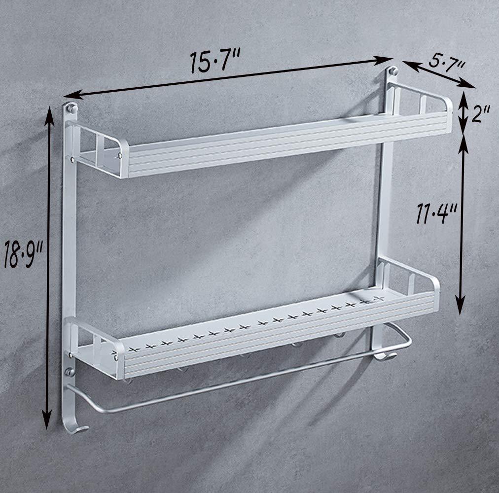 Products 2 layer space aluminum bathroom corner shelf shower caddy shampoo soap cosmetic storage basket kitchen spice rack holder organizer with towel bar and hooks rectangle double