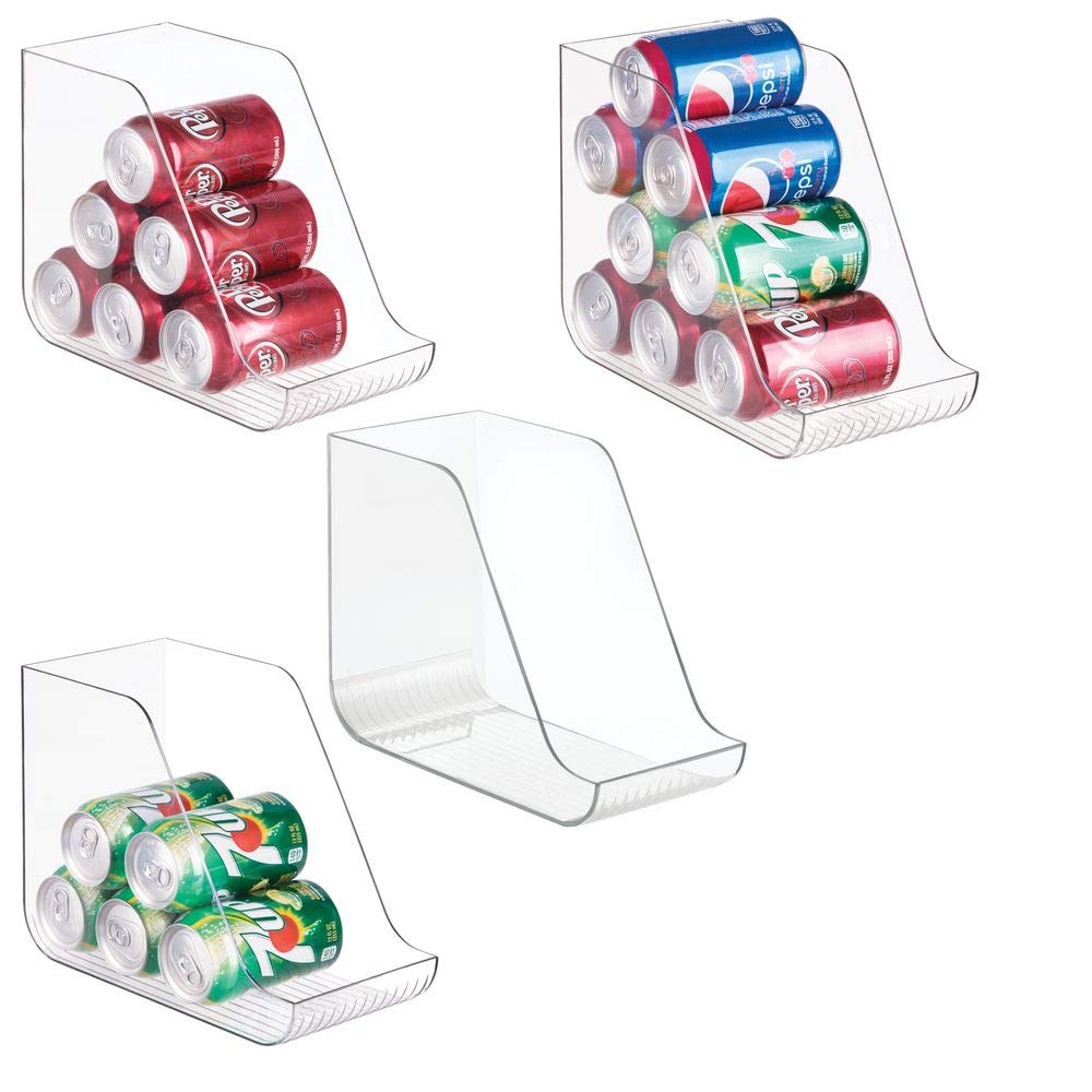 mDesign Large Standing Kitchen Can Dispenser Storage Organizer Bin for Canned Food, Soup, Dog Food, Pop/Soda - Compact Vertical Holder - 4 Pack - Clear