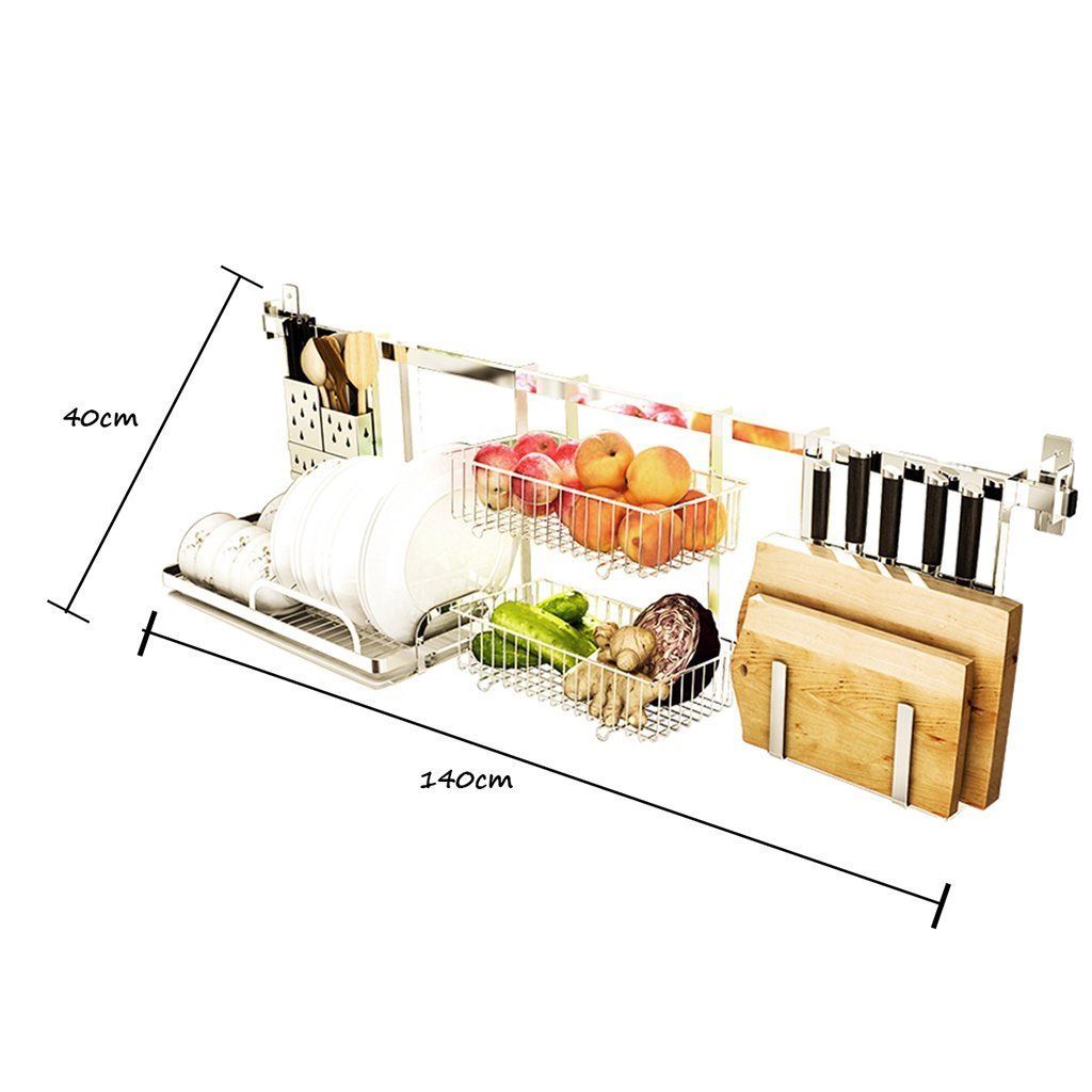 Discover shelf liners kitchen shelf stainless steel kitchen sink rack wall mount pan racks tableware drain rack basin dish rack storage rack storage organization color silver size 14040cm