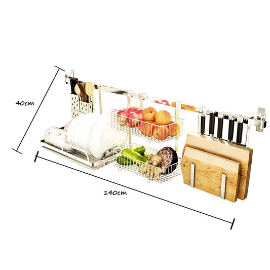 Discover shelf liners kitchen shelf stainless steel kitchen sink rack wall mount pan racks tableware drain rack basin dish rack storage rack storage organization color silver size 14040cm