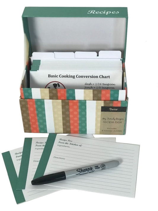 91 Piece Recipe Box and Card Bundle Set - Striped. The Perfect Recipe Card Holder!