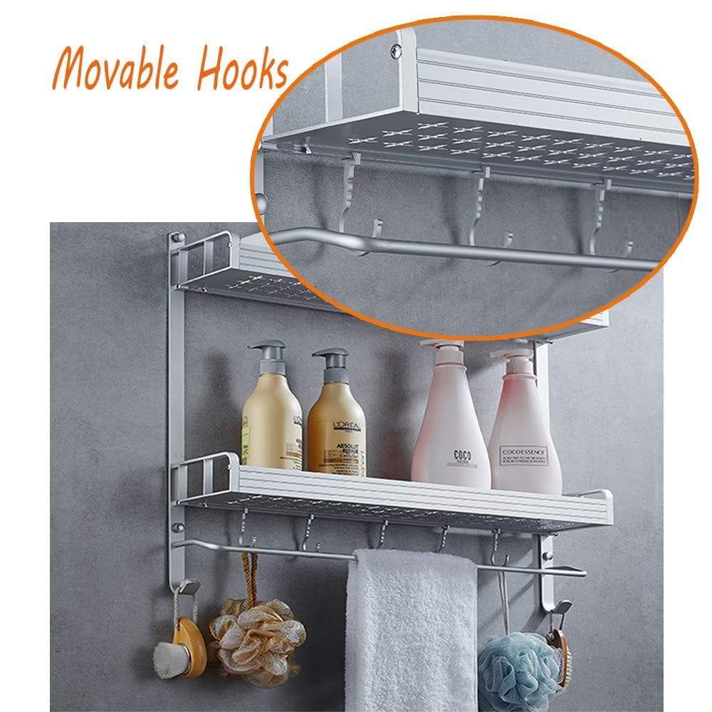 Purchase 2 layer space aluminum bathroom corner shelf shower caddy shampoo soap cosmetic storage basket kitchen spice rack holder organizer with towel bar and hooks rectangle double