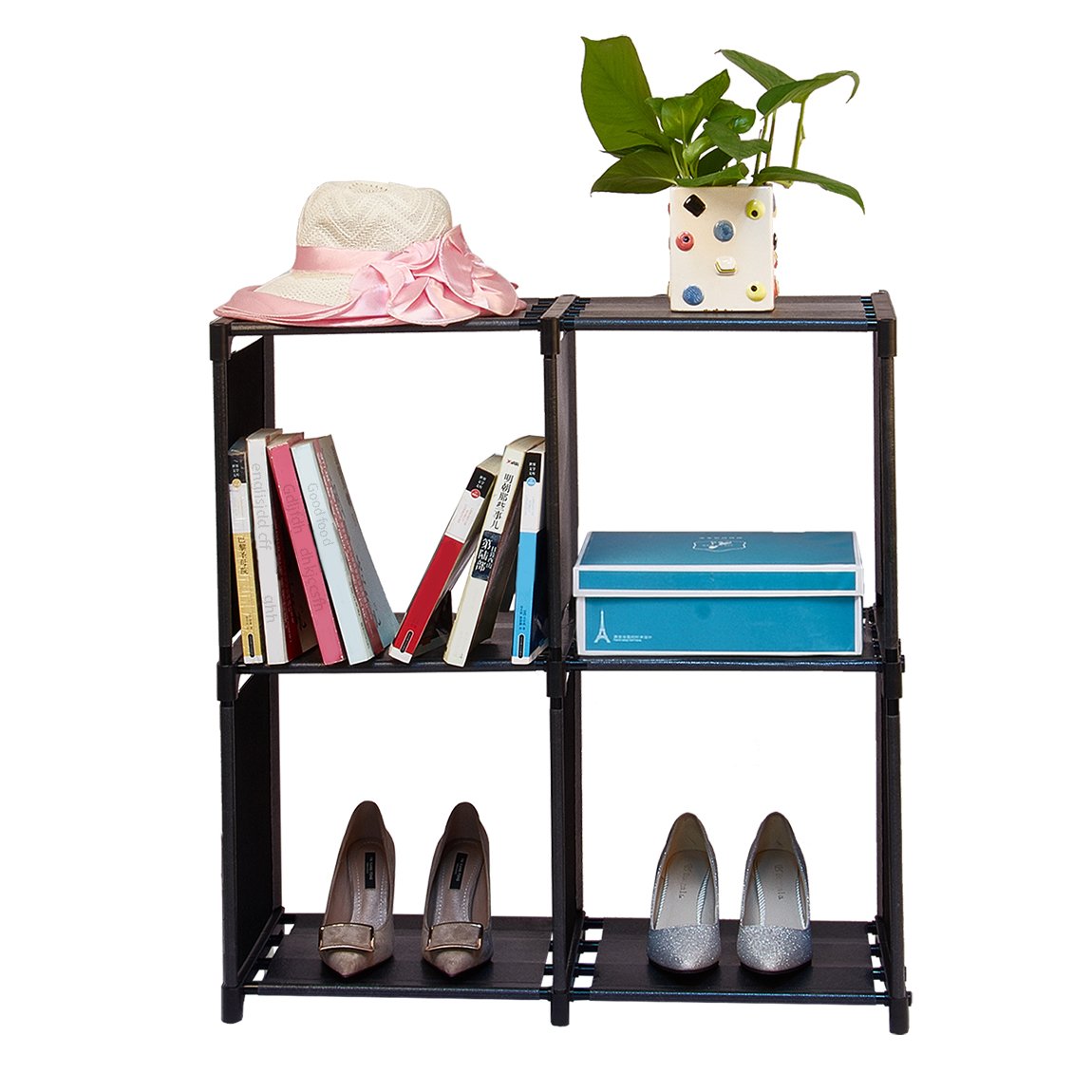 Wishwill 4 Cube Organizer Storage Shelves Book Shelf Cabinet 3-tier Closet Bookcase for Toy/Shoe/Clothes Black