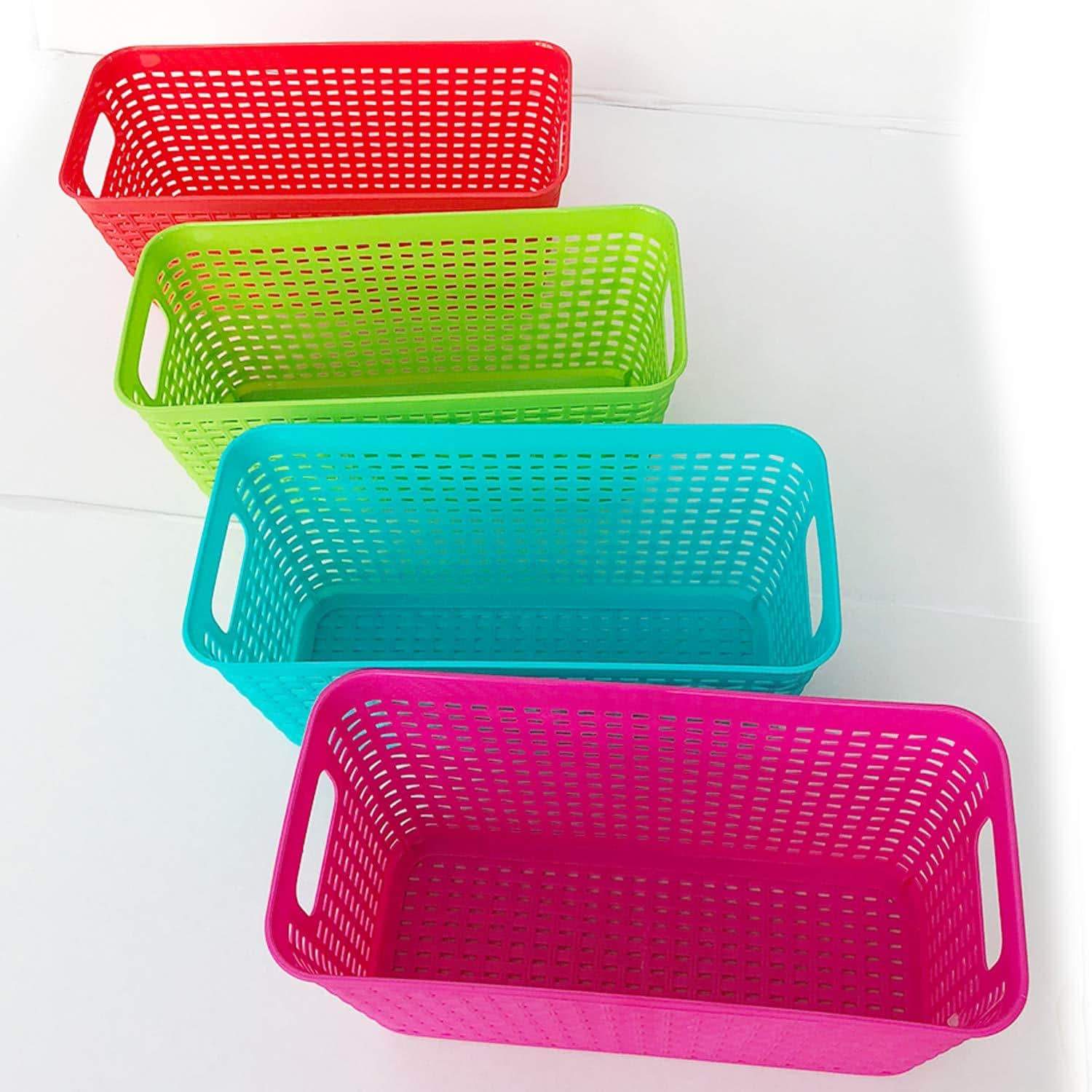 Best plastic baskets pantry organization and storage kitchen cabinet spice rack organizer for food shelf small colorful rectangle tray organizing for desks drawers weave deep closets art lockers set of 4