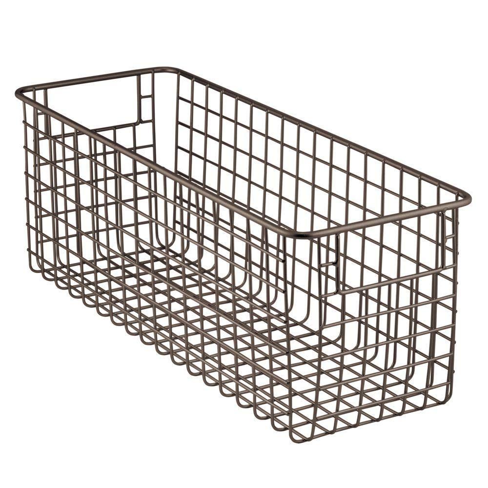 Cheap mdesign farmhouse decor metal wire food storage organizer bin basket with handles for kitchen cabinets pantry bathroom laundry room closets garage 16 x 6 x 6 4 pack bronze