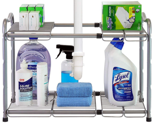 DecoBros Under Sink 2 Tier Expandable Shelf Organizer, Silver