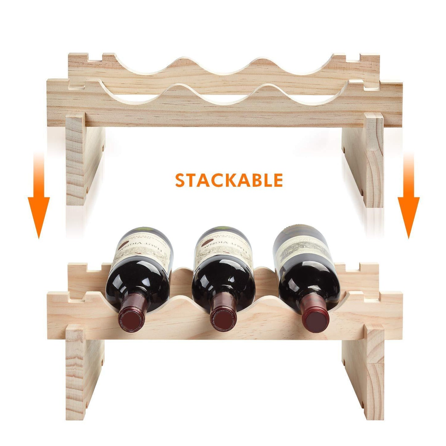 On amazon defway wood wine rack countertop stackable storage wine holder 12 bottle display free standing natural wooden shelf for bar kitchen 4 tier natural wood