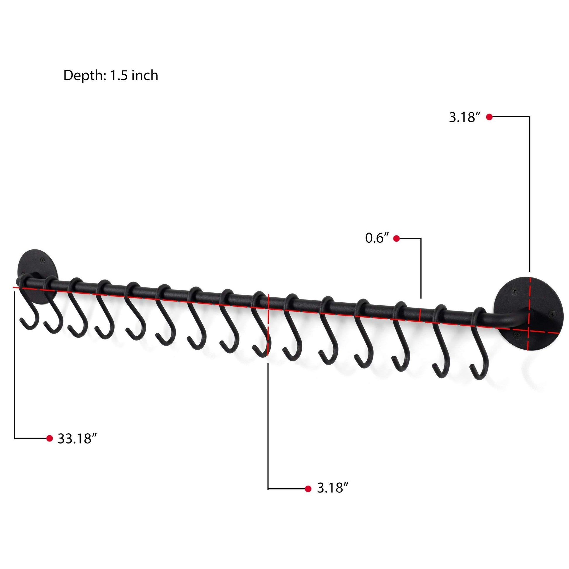 Top rated wallniture kitchen pot racks set of 2 wall rails 20 hooks solid iron 33 x 2 x 4 black