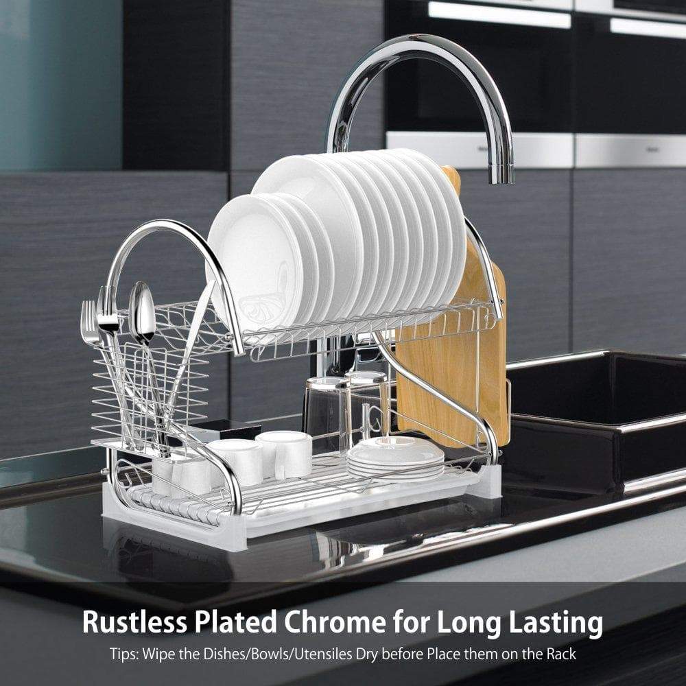 On amazon dish drying rack ace teah upgrade 2 tier plated chrome dish dryer rack with utensil holder cutting board holder and kitchen dish drainer for kitchen counter top 17x9 7x14 6inch silver