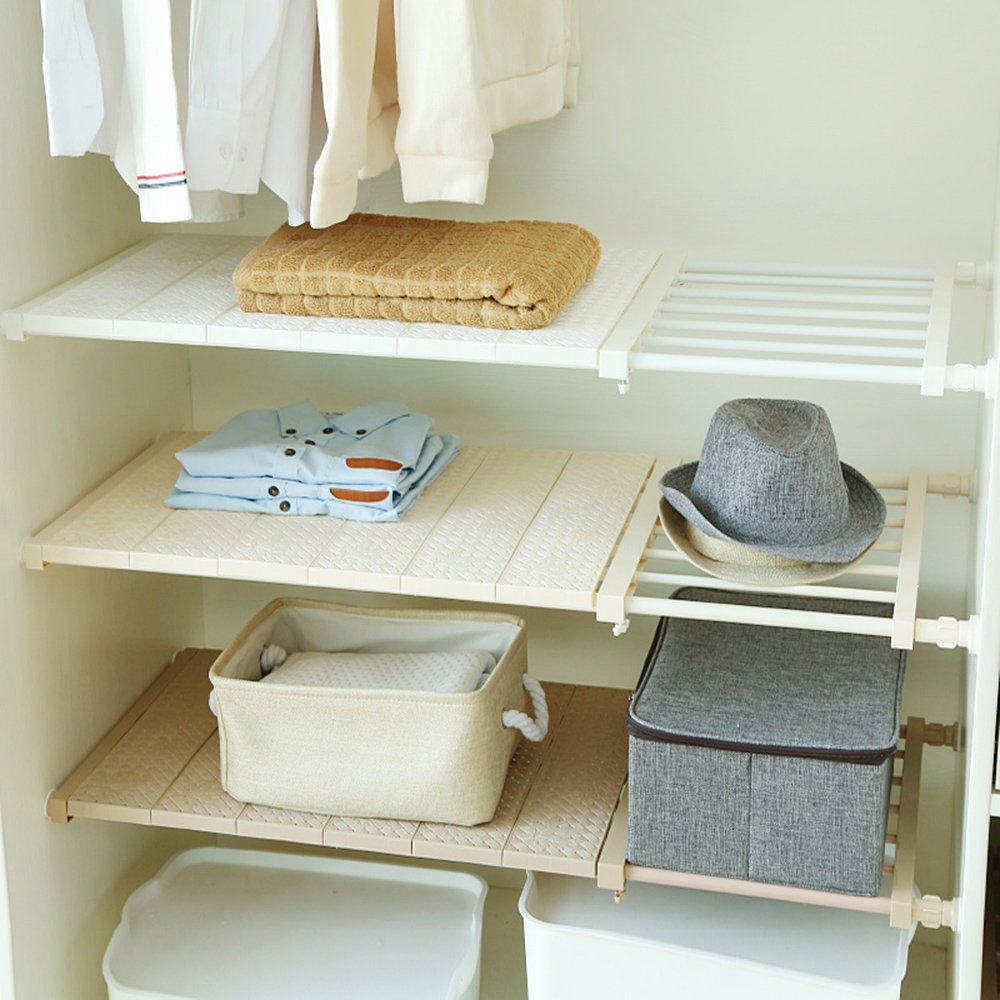 VANCORE Upgraded Adjustable Storage Rack Separator Wardrobe Organizer Cupboard Shelf Expandable Closet Shelf (NO Drilling), Stretch Length:13~20.9",Width:11.8", White