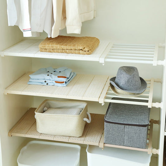 VANCORE Upgraded Adjustable Storage Rack Separator Wardrobe Organizer Cupboard Shelf Expandable Closet Shelf (NO Drilling), Stretch Length:13~20.9",Width:11.8", White