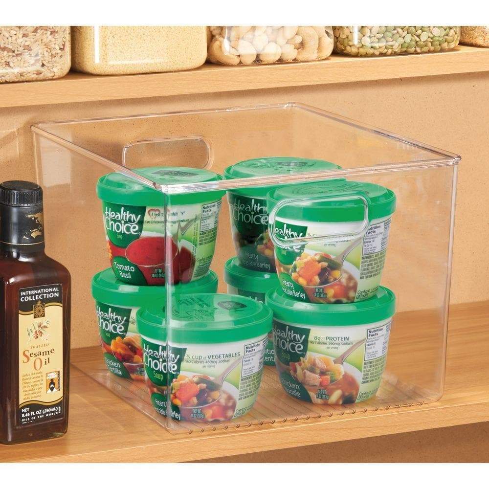 Products mdesign plastic storage organizer container bins holders with handles for kitchen pantry cabinet fridge freezer large for organizing snacks produce vegetables pasta food 8 pack clear
