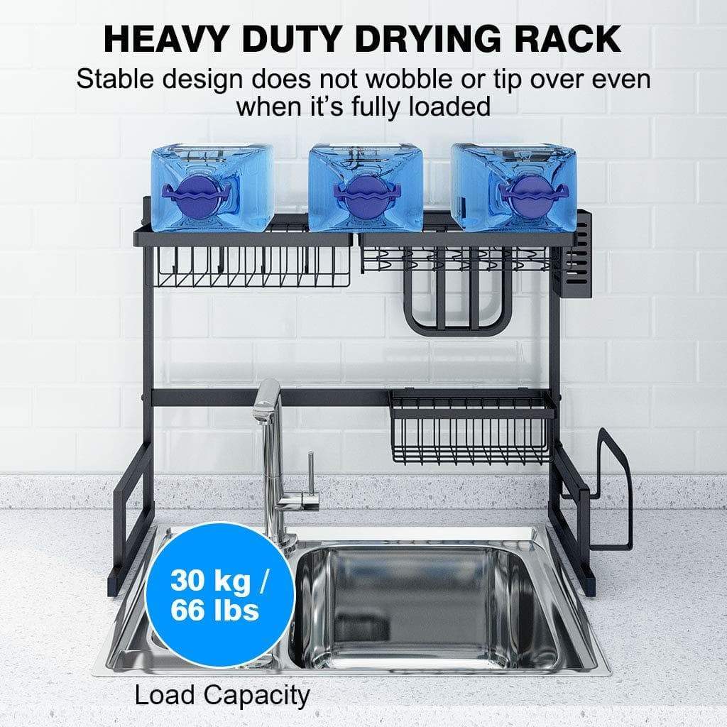 Selection langria dish drying rack over sink stainless steel drainer shelf professional 2 tier utensils holder display stand for kitchen counter organization fully customizable 25 6 inches width black