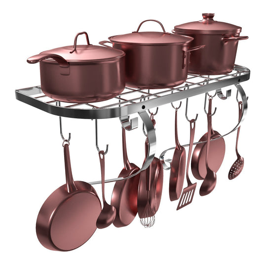 Great vdomus square grid wall mount pot rack bookshelf rack with 10 hooks kitchen cookware 24 by 10 inch sliver