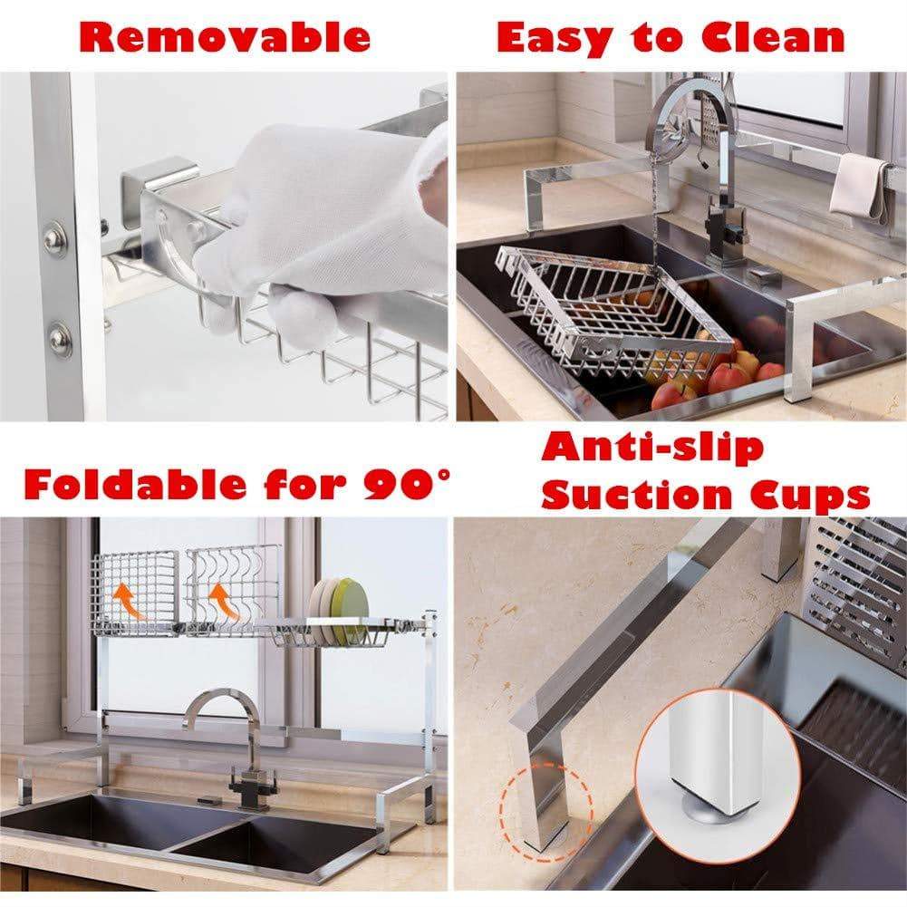 Discover the best cabina home dish drying rack over the sink stainless steel large dish rack stand drainer for kitchen supplies counter top storage shelf utensils holder silver for double sink