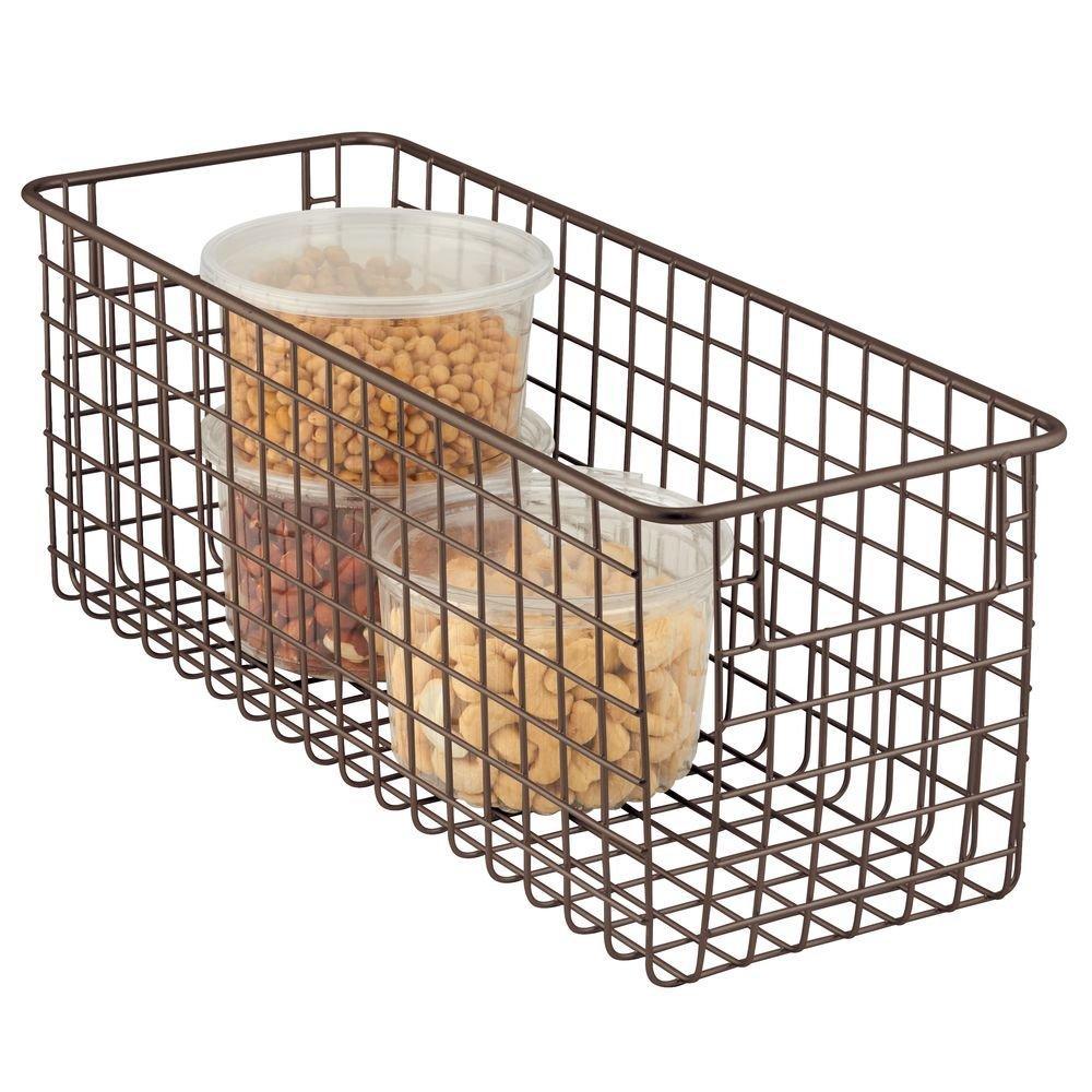 Buy mdesign farmhouse decor metal wire food storage organizer bin basket with handles for kitchen cabinets pantry bathroom laundry room closets garage 16 x 6 x 6 4 pack bronze