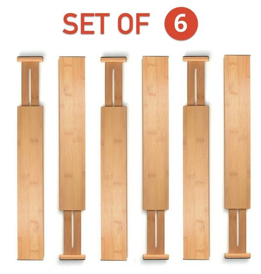 Select nice bamboo drawer divider organizer set of 6 spring loaded expandable adjustable stackable dividers best for kitchen junk drawer bedroom bathroom baby or desk inserts