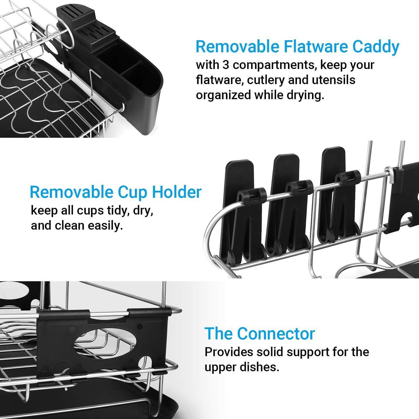 Budget alvorog 2 tier dish drying rack large capacity dish holder rack microfiber mat included fully customizable kitchen organizer with removable drainboard cutlery cup holder