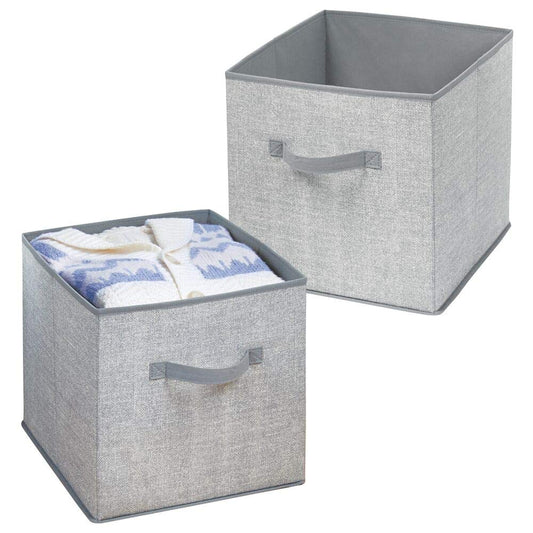 mDesign Large Soft Fabric Closet, Home Storage Organizer Cube Bin Box - Front Handle - Storage for Closet, Bedroom, Furniture Shelving Units - Textured Print, 12.75" High - 2 Pack - Gray