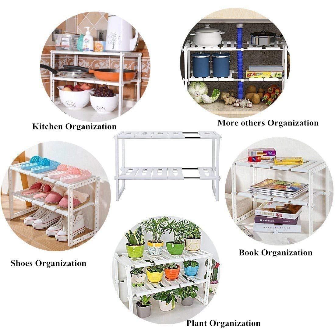 Products under sink organizer 2 tier expandable kitchen bathroom pantry storage shelf multi functional adjustable under kitchen sink organization storage rack heavy duty white