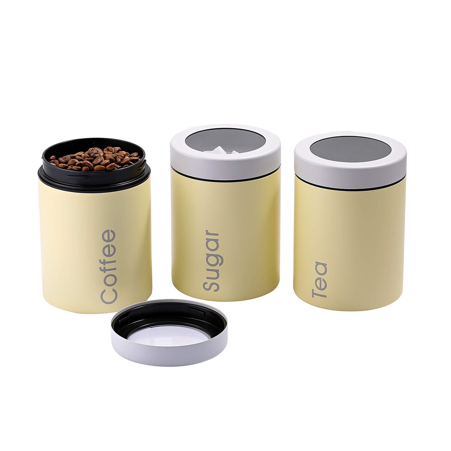 New adzukio modern stylish canisters sets for kitchen counter 3 piece canister for tea sugar coffee food storage container multipurpose light yellow