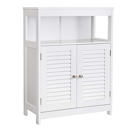 VASAGLE Bathroom Storage Floor Cabinet Free Standing with Double Shutter Door and Adjustable Shelf White UBBC40WT
