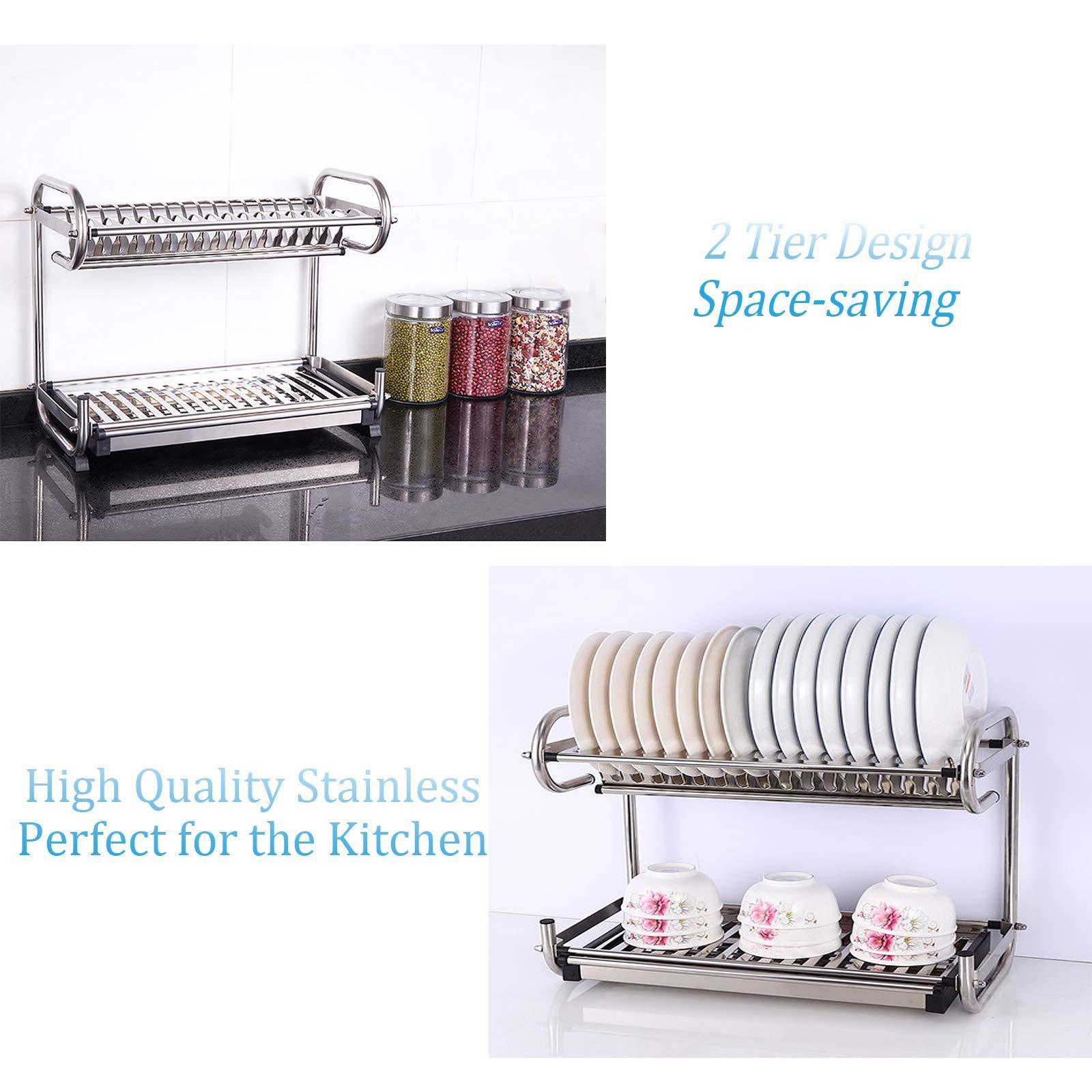 Exclusive 23 2 kitchen dish rack 2 tier stainless steel cabinet rack wall mounted with drainboard set dish bowl cup holder 23 2 inch