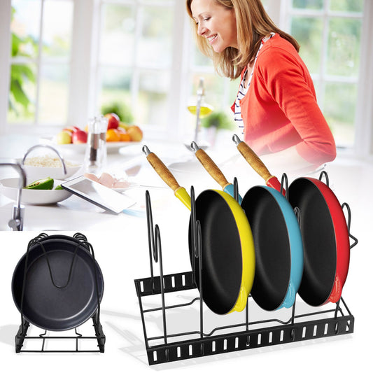 Homdox Cookware Organizer Rack, Pantry Pan Cabinet Organizer, Kitchen Cabinet Pot Lid Holders with Adjustable Dividers Countertop
