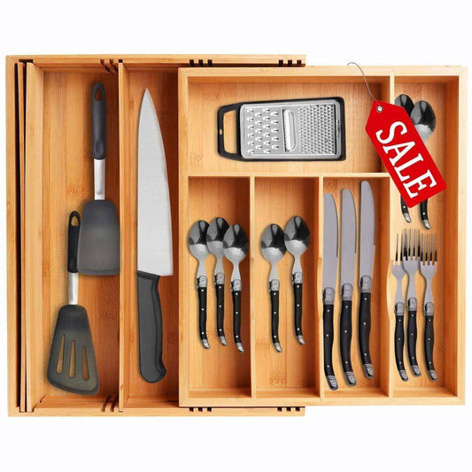 Products voxxov silverware organizer bamboo cutlery and flatware drawer organizer tray kitchen expandable utensils drawer organizer with drawer dividers 2 in 1 design ideal for organizing other accessories