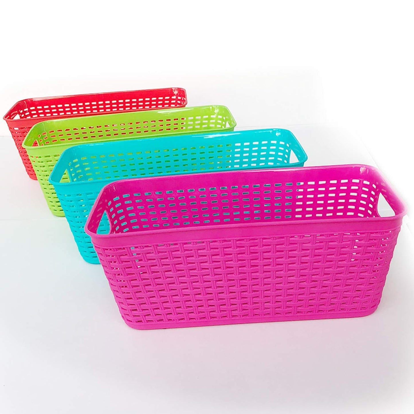 Budget plastic baskets pantry organization and storage kitchen cabinet spice rack organizer for food shelf small colorful rectangle tray organizing for desks drawers weave deep closets art lockers set of 4