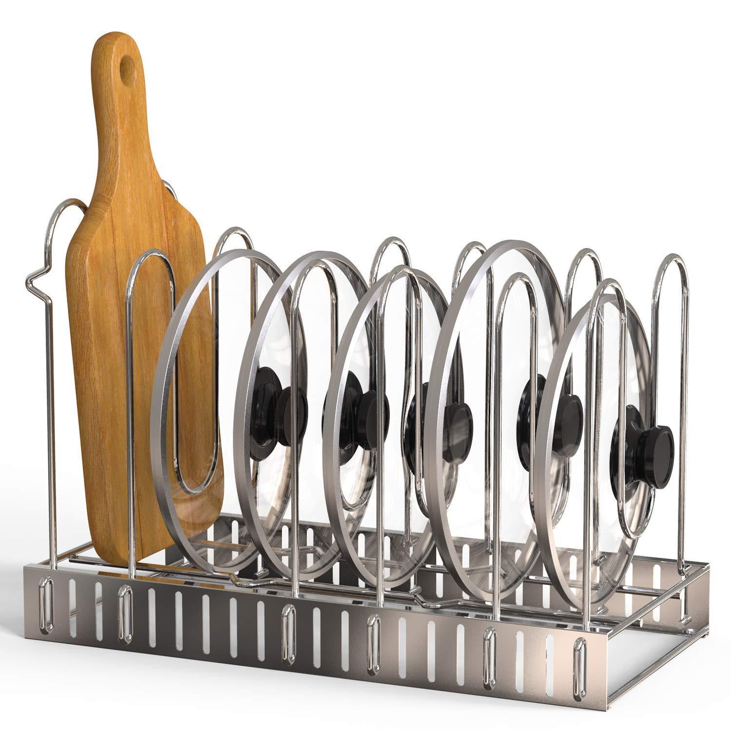 Featured geekdigg pot rack organizer adjustable height and position kitchen counter and cabinet pan organizer shelf rack pot lid holder with 3 diy methods silver