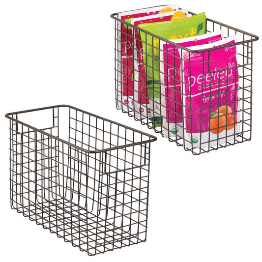 mDesign Household Metal Wire Storage Organizer Bins Basket with Handles for Kitchen Cabinets, Pantry, Bathroom, Landry Room, Closets, Garage - 4 Pack, 12" x 6" x 8", Bronze