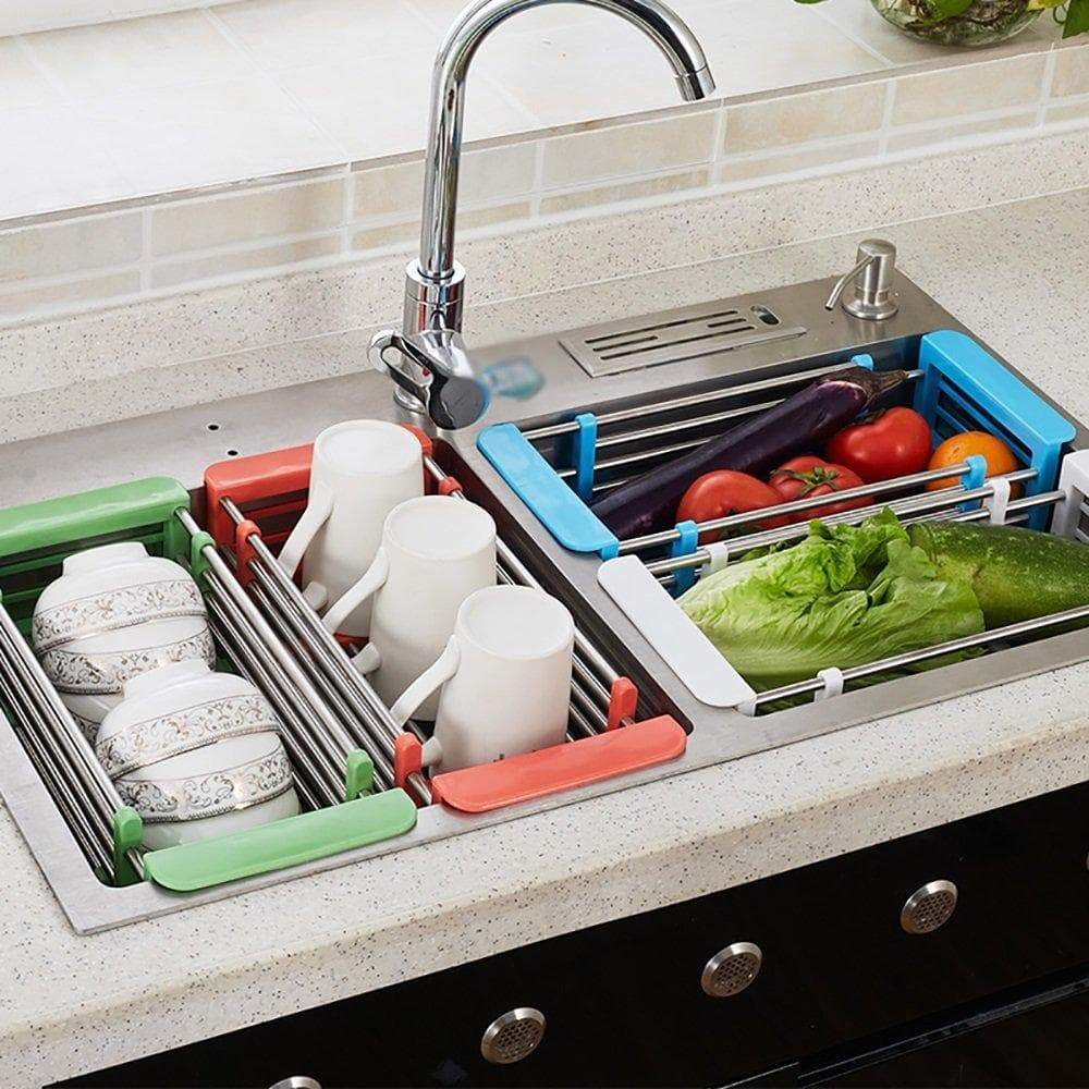 Heavy duty yan junau kitchen racks stainless steel retractable sink drain rack dish rack kitchen supplies color white