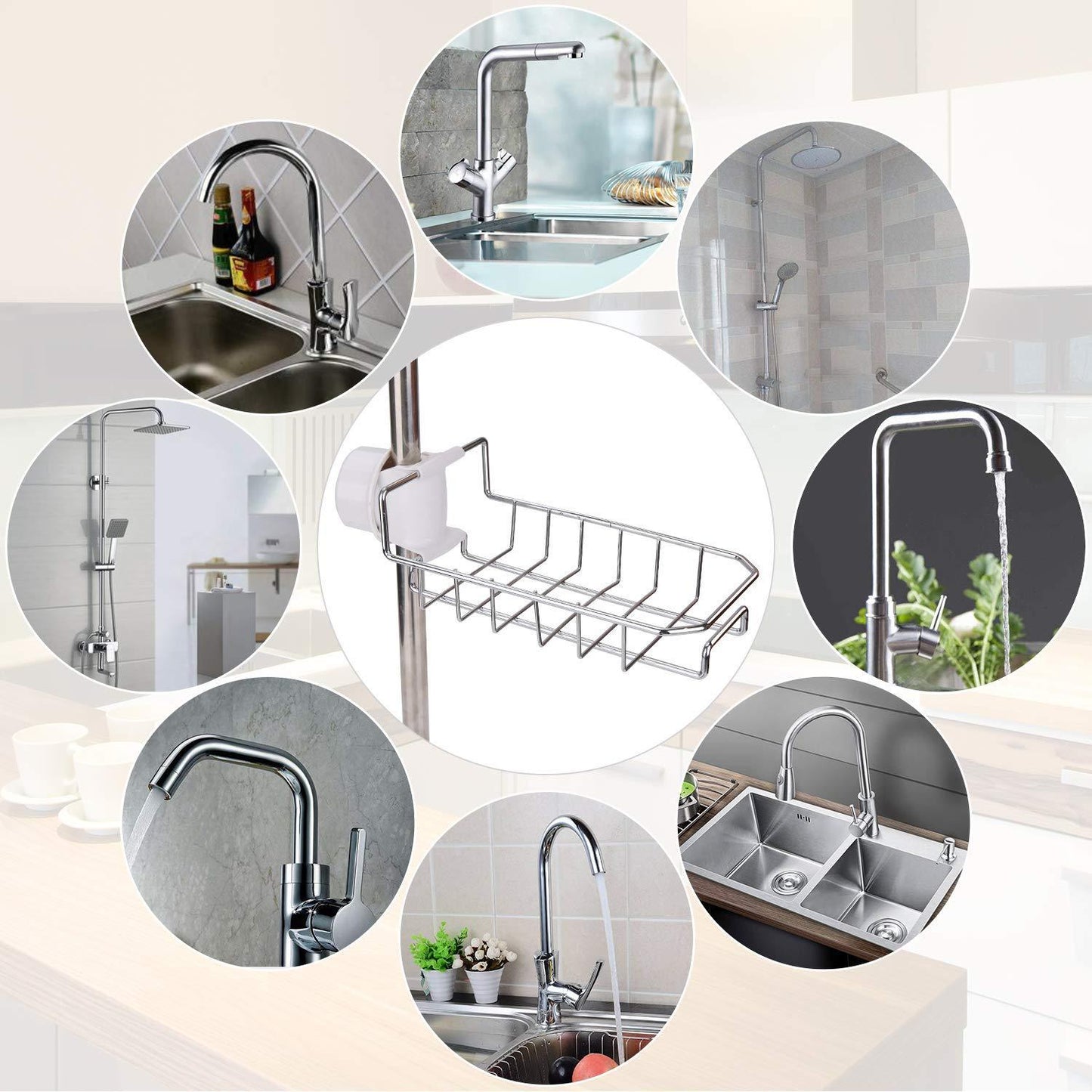 Discover leefe 2pcs kitchen faucet sponge holder stainless steel storage rack hanging sink caddy organizer for scrubbers soap bathroom detachable no suction cup or magnet no drilling
