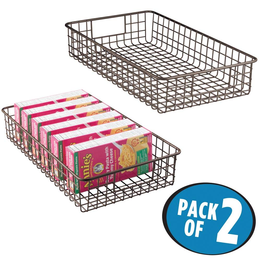 mDesign Household Metal Wire Cabinet Organizer Storage Organizer Bins Baskets trays - for Kitchen Pantry Pantry Fridge, Closets, Garage Laundry Bathroom - 16" x 9" x 3" - 2 Pack - Bronze
