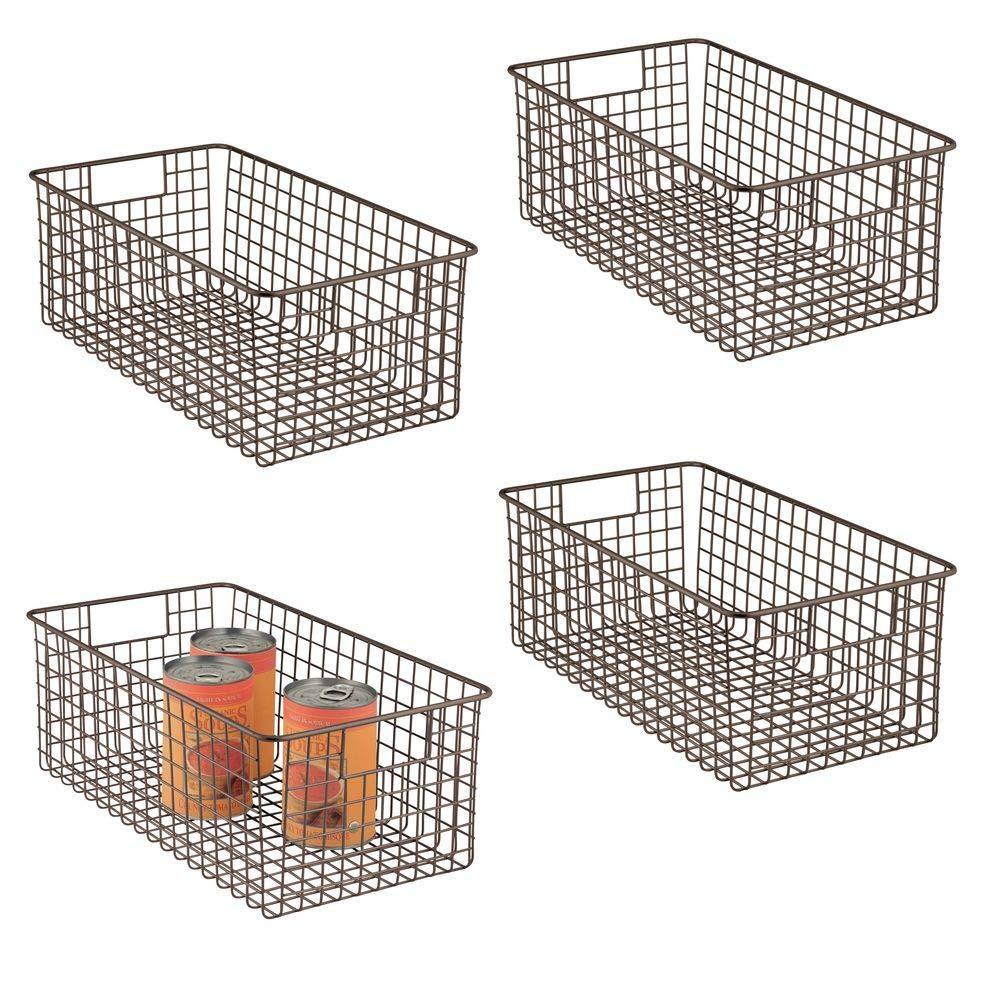 Buy now mdesign farmhouse decor metal wire food organizer storage bin basket with handles for kitchen cabinets pantry bathroom laundry room closets garage 16 x 9 x 6 in 4 pack bronze