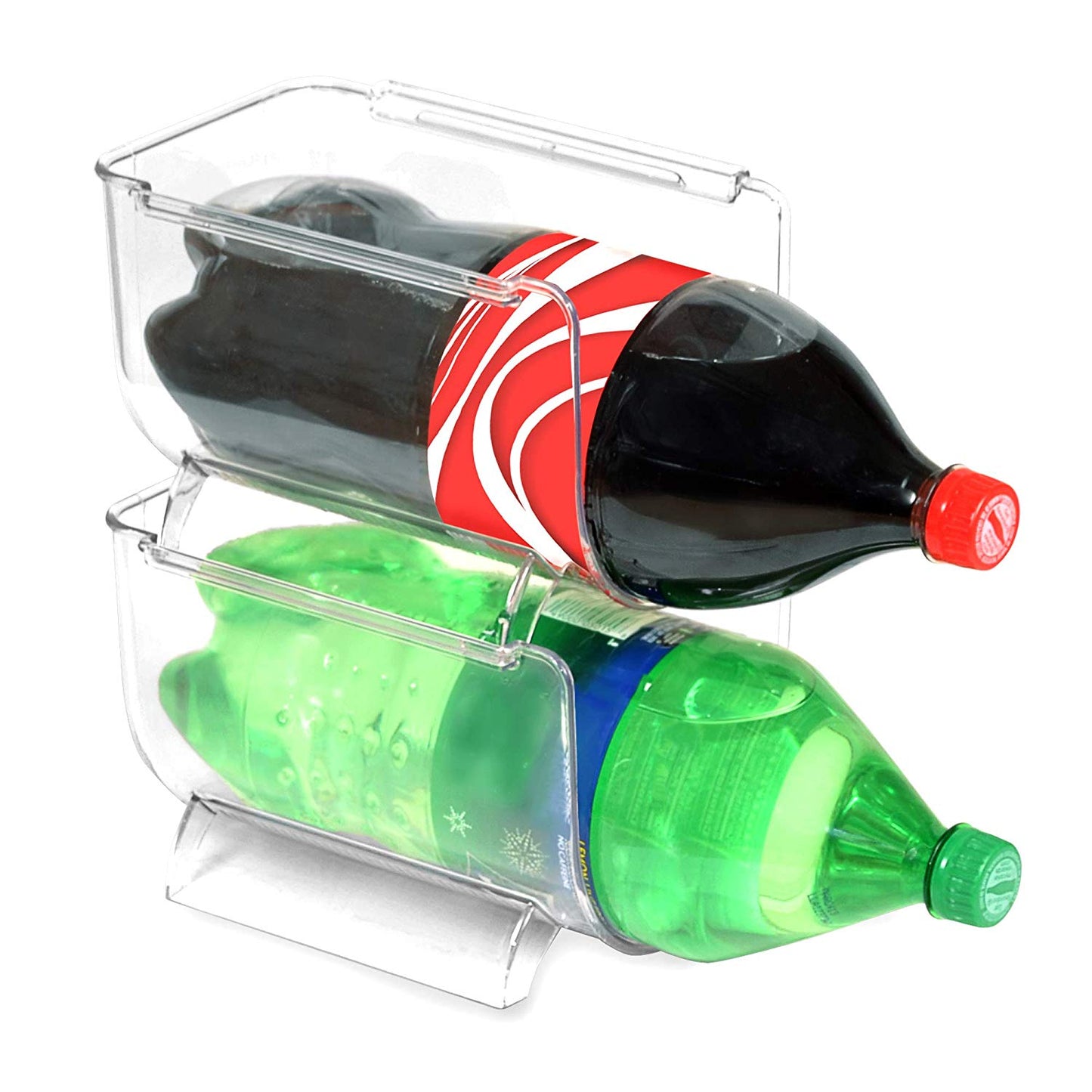 Smart Design Refrigerator Soda Bottle Holder w/Handle - Holds 2 Liter Bottle - BPA Free Plastic - for Fridge, Freezer, Pantry Organization - Kitchen (8.15 x 5.25 Inch) [Clear]